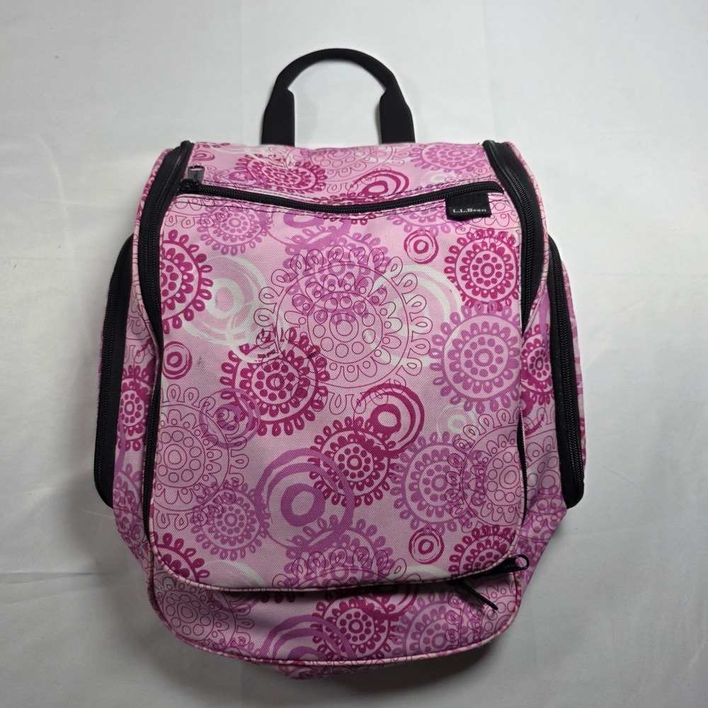 L.L. Bean Personal Organizer Toiletry Bag Pink Paisley Medallion Hanging Kit